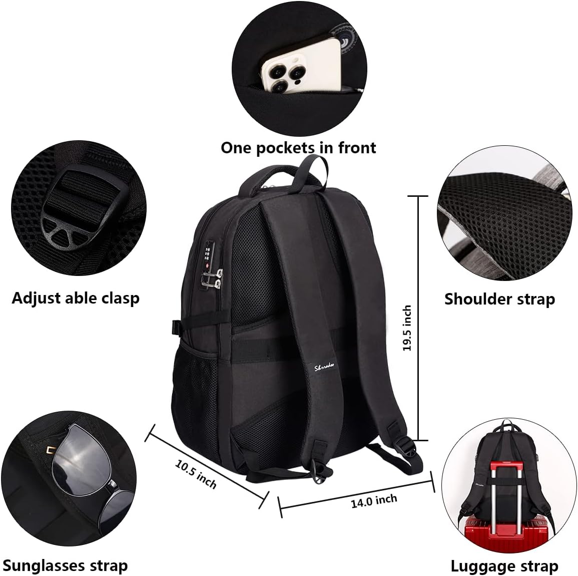 SHRRADOO Anti Theft Laptop Backpack Travel Backpacks with usb Charging Port for Women Men High School College Backpack Computer Bag Fits 17 Inch Laptop,Grey - Image 5