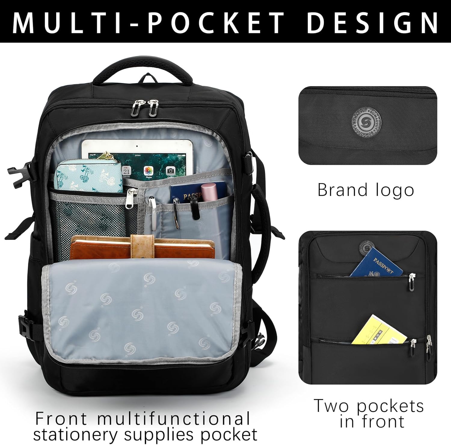 Sowaovut Travel Laptop Backpack, Extra Large High School College Backpacks, Flight Approved Daypack Business Bag Fit 17.3 inch Laptop for Men Women (Black) - Image 5