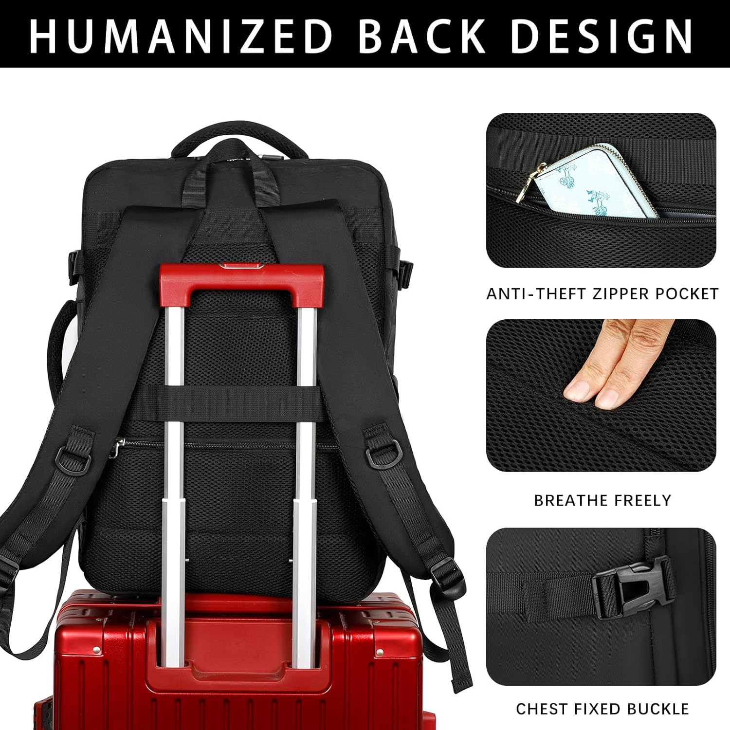 Sowaovut Travel Laptop Backpack, Extra Large High School College Backpacks, Flight Approved Daypack Business Bag Fit 17.3 inch Laptop for Men Women (Black) - Image 6