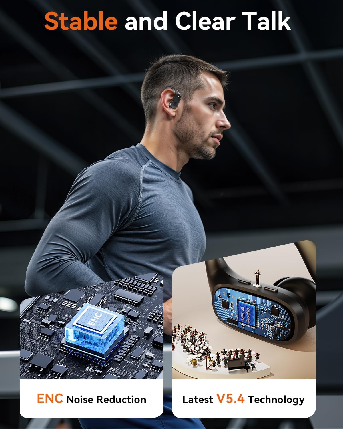 Wireless Earbuds, Sports Bluetooth 5.4 Headphones, Ear Buds with ENC Noise Canceling Mic, 80Hr Playtime Earphones, Palm-Sized, LED Power Display, IPX7 Waterproof Headset for Workout Running, Black - Image 4